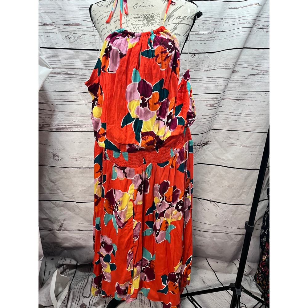 Maurices Womens‎ Floral Halter Maxi Dress Orange Tropical Smocked Waist 3X NEW